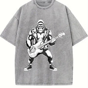 Retro Bigfoot Playing Guitar 90s Vintage Washed T-Shirt in Gray