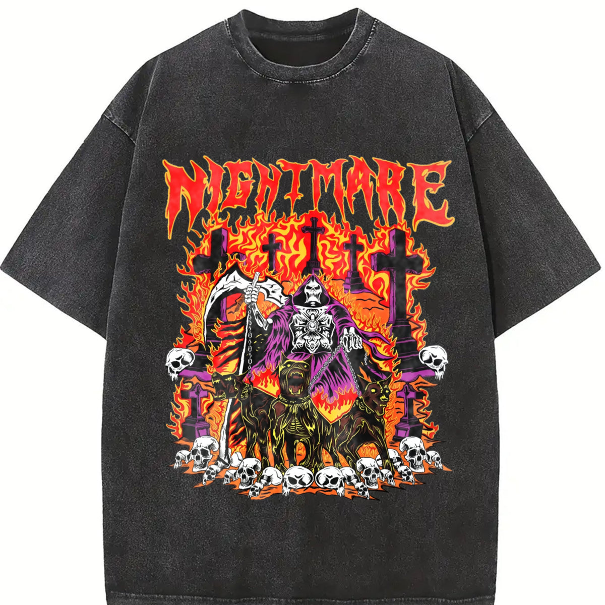 Nightmare Grim Reaper Hellhound Sleeveless Tank Vintage Washed T-Shirt in Black