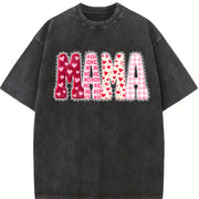 Valentines Mama Mom Love Vintage Washed T-Shirt in Black
