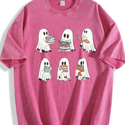Ghost Reading Book Lover Vintage Washed T-Shirt in Red