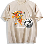 Pizza Playing Soccer Vintage Washed T-Shirt in Beige