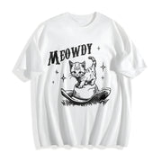 Cute Meowdy Cowboy Cotton T-Shirt in White