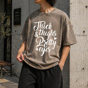 THICK Thighs & Pretty EYES Vintage Washed T-Shirt in Brown