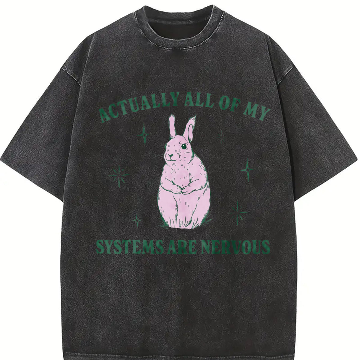 Actually All of My Systems Are Nervous Mental Health Vintage Washed T-Shirt in Black