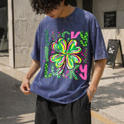 Lucky Shamrock St Patrick’s Day Vintage Washed T-Shirt in Blue
