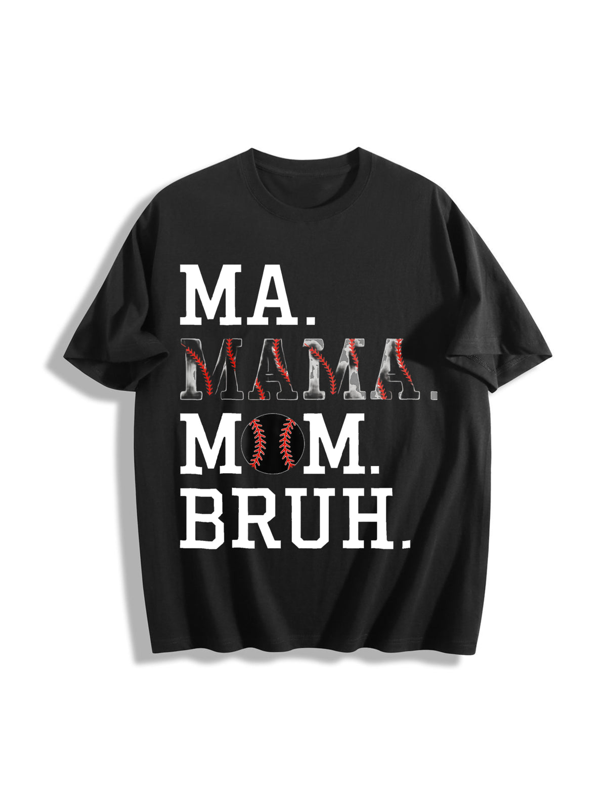 Ma Mama Mom Bruh Baseball Cotton T-Shirt in Black