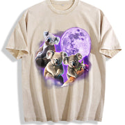 Three Koalas Retro Cute Koala Vintage Washed T-Shirt in Beige