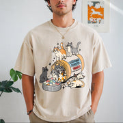 Serotonin Cats Cat Lover Vintage Washed T-Shirt in Beige