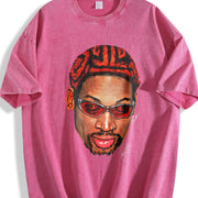 Dennis Zig Zag Red Hair Hollywood 90's Basketball vintage washed oversized T-shirt in Red