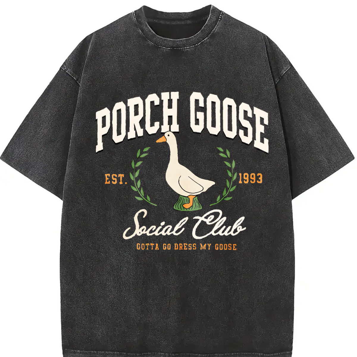 Porch Goose Social Club Vintage Washed T-Shirt in Black