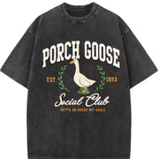 Porch Goose Social Club Vintage Washed T-Shirt in Black