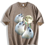 Baby Seal Moon Howling to Moon 90s Vintage Washed T-Shirt in Brown