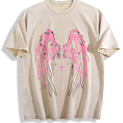 Angel Wings Y2K vintage washed oversized T-shirt in Beige