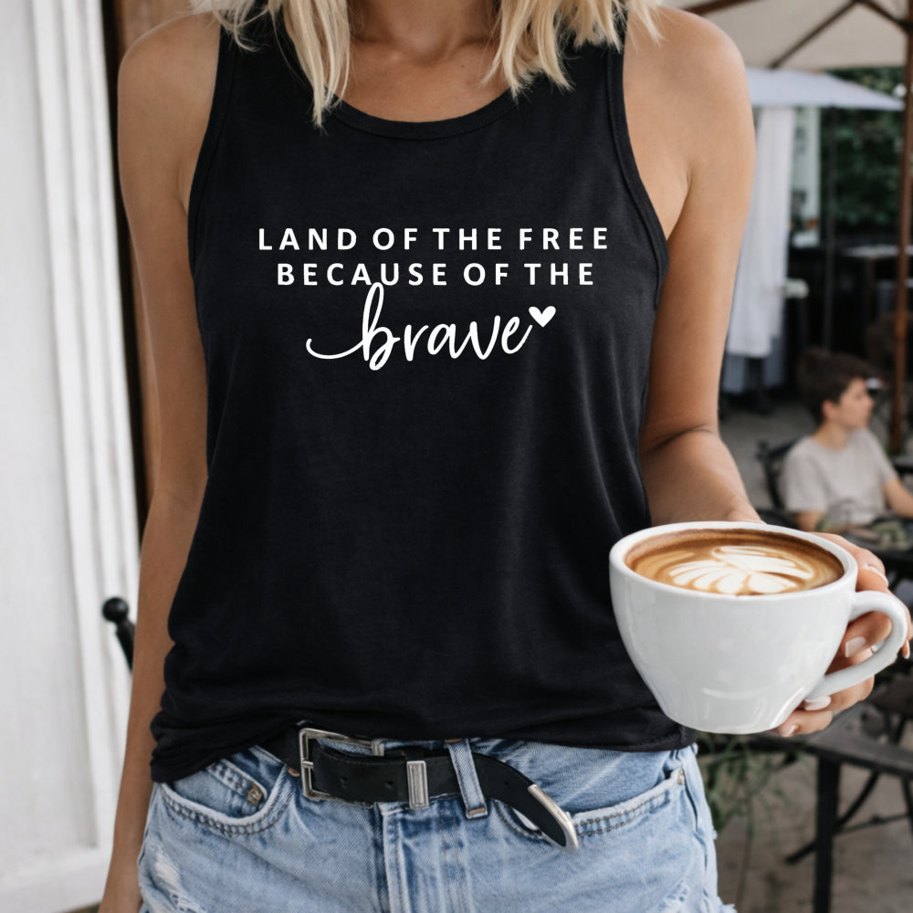 Land of the Free Patriotic: 4th of July Women's Color Cotton Tank Top in Black