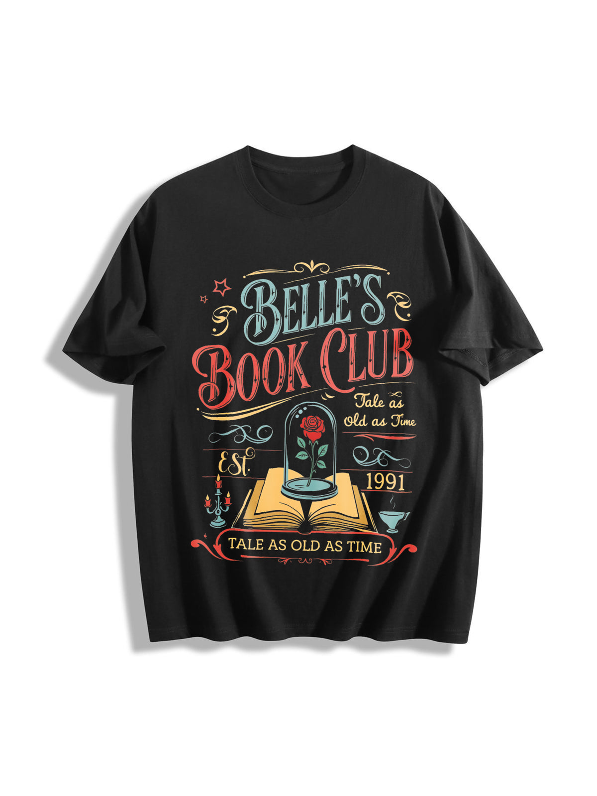 Belle's Book Club Retro Tale as Old as Time Cotton T-Shirt in Black