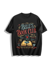 Belle's Book Club Retro Tale as Old as Time Cotton T-Shirt in Black