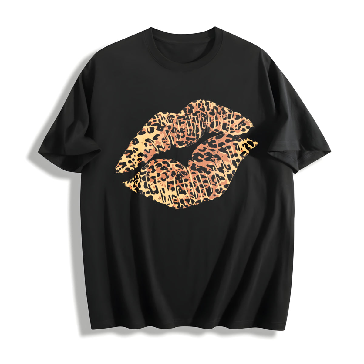 Stylish Leopard Warm Cotton T-Shirt in Black