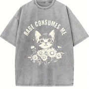 Rage Consumes Me Cute Cat Meme Favorite vintage washed oversized T-shirt in Gray