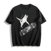 Emo Skater Cat Fantasy Kitten Cotton T-Shirt in Black