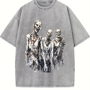 Retro Creepy Zombies 90s Vintage Washed T-Shirt in Gray