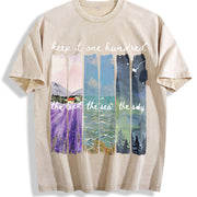 Keep It One Hundred Land Sea Sky Vintage Washed T-Shirt in Beige