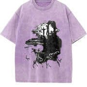 Jesus Cross Long Sleeve Double Sides For Him For Her vintage washed oversized T-shirt in Purple