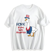 Embroidered Silly Goose America Cotton T-Shirt in White