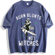 Burn Blunts Not Witches Marijuana Weed Smoker Stoner vintage washed oversized T-shirt in Blue