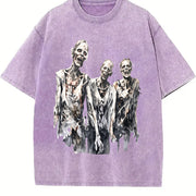 Retro Creepy Zombies 90s Vintage Washed T-Shirt in Purple