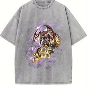 Dragon Castle 90s Gothic Fantasy Vintage Washed T-Shirt in Gray