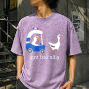 Got Too Silly Goose Cute for Ducks Car Vintage Washed T-Shirt in Purple