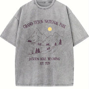 Grand Tetons National Park Vintage Washed T-Shirt in Gray