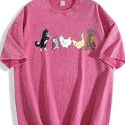 Little Bear Animal Friends Parade vintage washed oversized T-shirt in Red