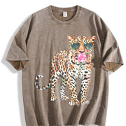 Leopard Blowing Bubblegum Vintage Washed T-Shirt in Brown