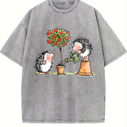 Hedgehog & Hearts with Hedgehog Love Vintage Washed T-Shirt in Gray