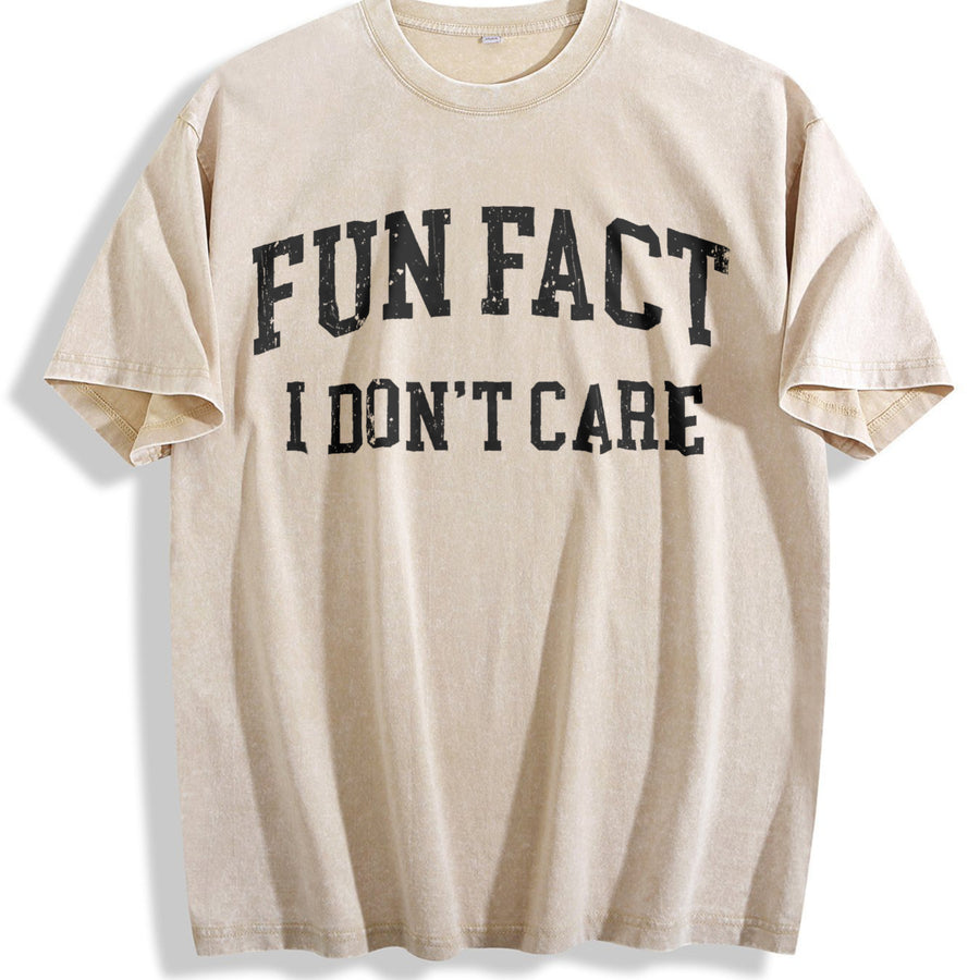 Fun Fact I Don't Care College vintage washed oversized T-shirt in Beige