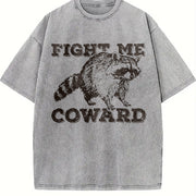 Raccoon Fight Me Coward Humor vintage washed oversized T-shirt in Gray
