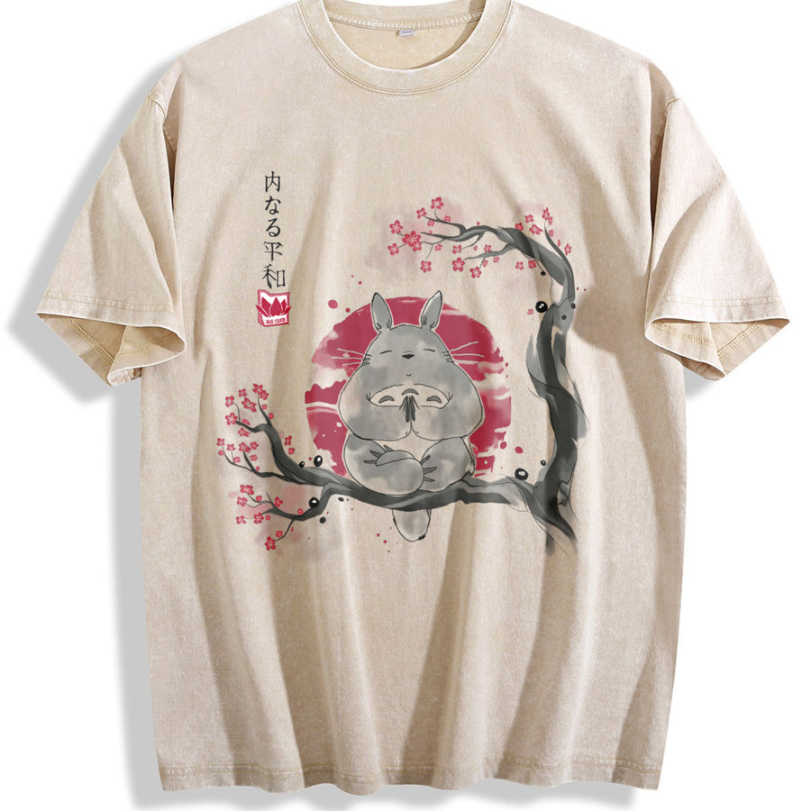 My Neighbor Totoro Studio Ghibli Anime Size S- 3XL vintage washed oversized T-shirt in Beige