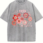 It's Okay to boho floral Flower Wildflower vintage washed oversized T-shirt in Gray