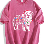 Australian Shepherd Christmas Vintage Washed T-Shirt in Red