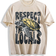 Respect the Locals Sea Turtle 90s Vintage Washed T-Shirt in Beige