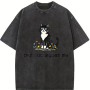 Cat Meme Rage Consumes Me and Batik vintage washed oversized T-shirt in Black