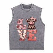 Highland Cow Chic Vintage Washed Tank Top in Gray