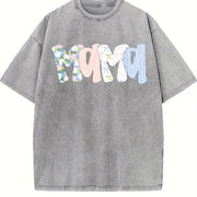 Floral Preppy Mama Mom Vintage Washed T-Shirt in Gray
