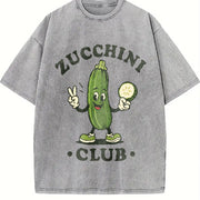 Zucchini Club Veggie Lover Retro Cartoon Vintage Washed T-Shirt in Gray