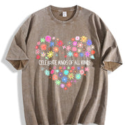 Celebrate Minds of All Kinds Floral Heart Vintage Washed T-Shirt in Brown