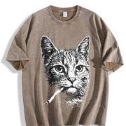 Smoking Cat Meme Viral Internet Meme ® Cat Vintage Washed T-Shirt in Brown