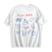 Pasta Dachshund Italian Foodie Wiener Dog Cotton T-Shirt in White