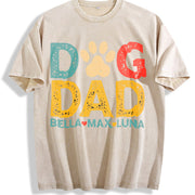 Personalized Dog Dad with Dog Names Vintage Washed T-Shirt in Beige