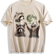 Three Raccoons 90s Vintage Washed T-Shirt in Beige